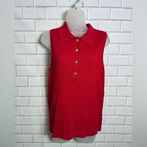 Nine West Red Sleeveless Knit Polo Top Size M
